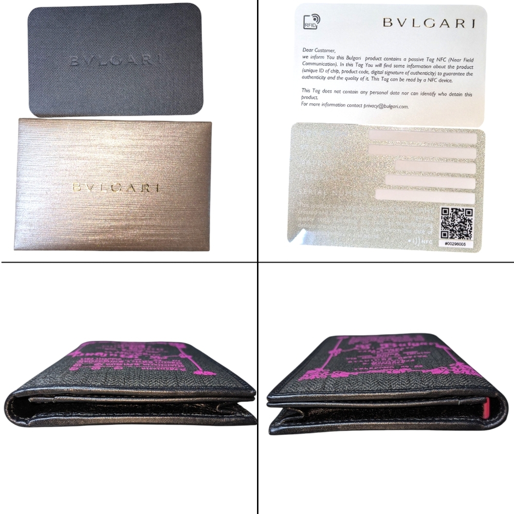 BULGARI Rare Roma Long Wallet Pink Graphic Herringbone Fabric & Leather - Picture 4 of 6